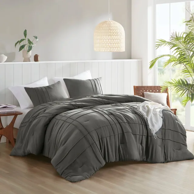 510 Design King/California King Porter Soft Washed Durable Pleated Comforter Set Gray