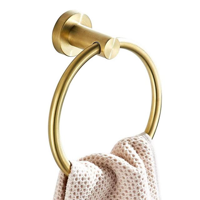 BATHSIR Gold Bathroom Towel Ring, Towel Holder Round Hand Brushed Gold Towel Rack Wall Mounted Stainless Steel