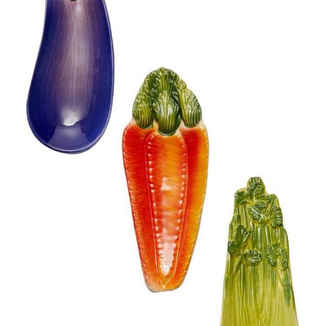 Painted Ceramic Vegetable Spoon Plate Set
