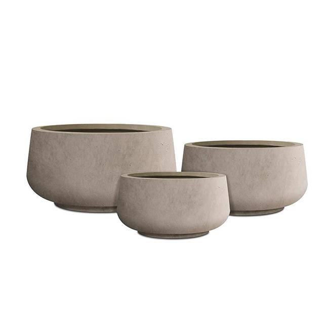 Kante 21.6", 16.9", and 12.5" W Round Weathered Concrete Elegant Planters (Set of 3), Weather Resistant, Seamless with Drainage Hole (RF2015021ABC-C80021-2)