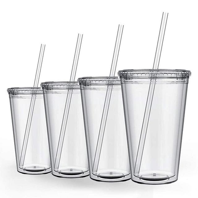 Maars Classic Insulated Tumblers 16 oz | Double Wall, Reusable Plastic Acrylic - Clear | Perfect for Parties, Birthdays, Customization - 4 Pack