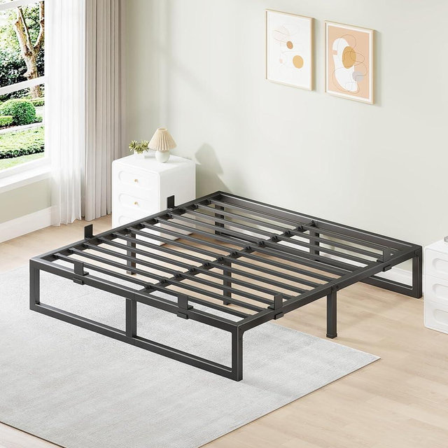 Cresyfu Full Size Bed Frame, 12 Inch Metal Platform Bed Frames with Squeak Free U-Slot Design, 6 Non-Slip Guards, 3500lbs Heavy Duty Steel Slat Support, No Box Spring Needed, Under Bed Storage, Black
