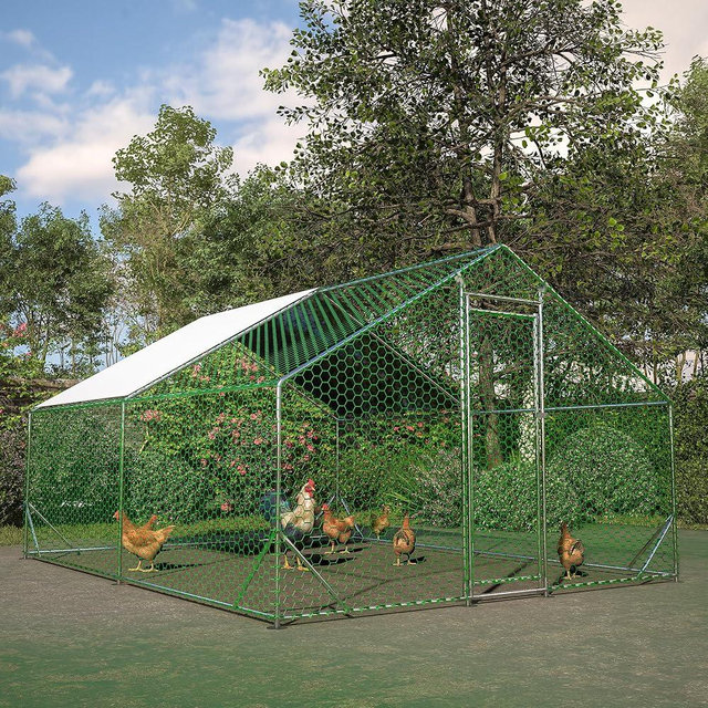 Metal Chicken Coop 13x10x6.56ft Large Walk-in Poultry Cage for 10/15 Chickens Chicken Run Hen Rabbit Duck House with Waterproof Cover for Outdoor Farm Use