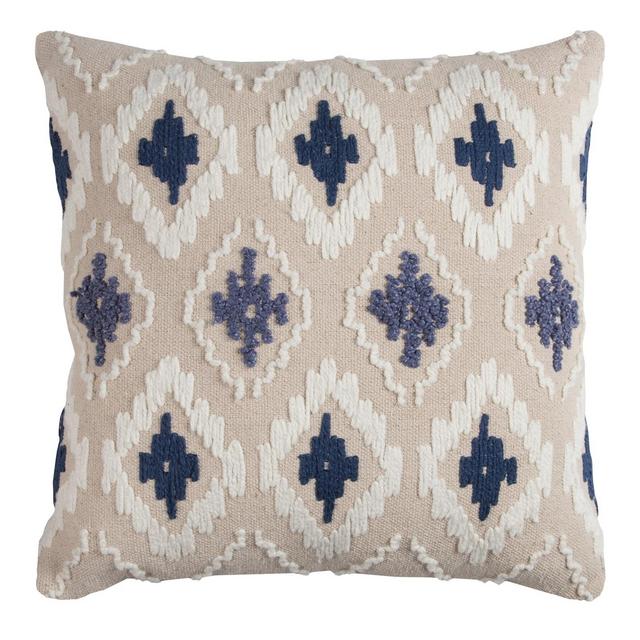 20"x20" Geometric Diamond Textured Throw Pillow Natural/Indigo - Rizzy Home