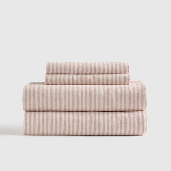 European Linen Stripe Sheet Set - Dusty Mauve/White Stripe, Queen