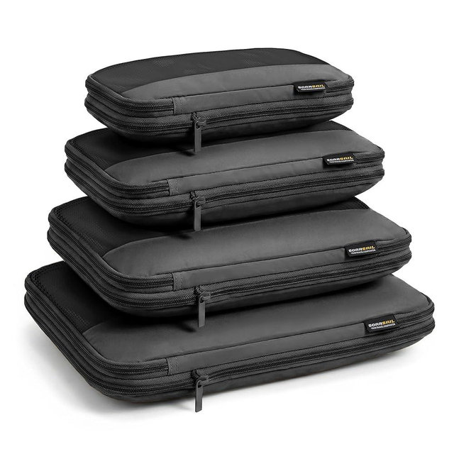 SOARSAIL 4 Piece Compression Packing Cubes for 3–7 Day Travel, Lightweight Travel Organizers with Breathable Mesh, Double-Zipper Packing Cubes for Carry-On & Suitcases (Jet Black)