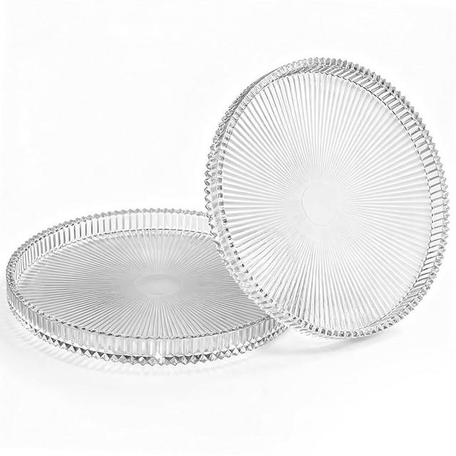Eikovia 2 Pack Round Glass Serving Trays - Clear Serving Tray for Breakfast, Desserts, Jewelry & Perfume Display,10 Inches Diameter Glass Tray, Home Decoration