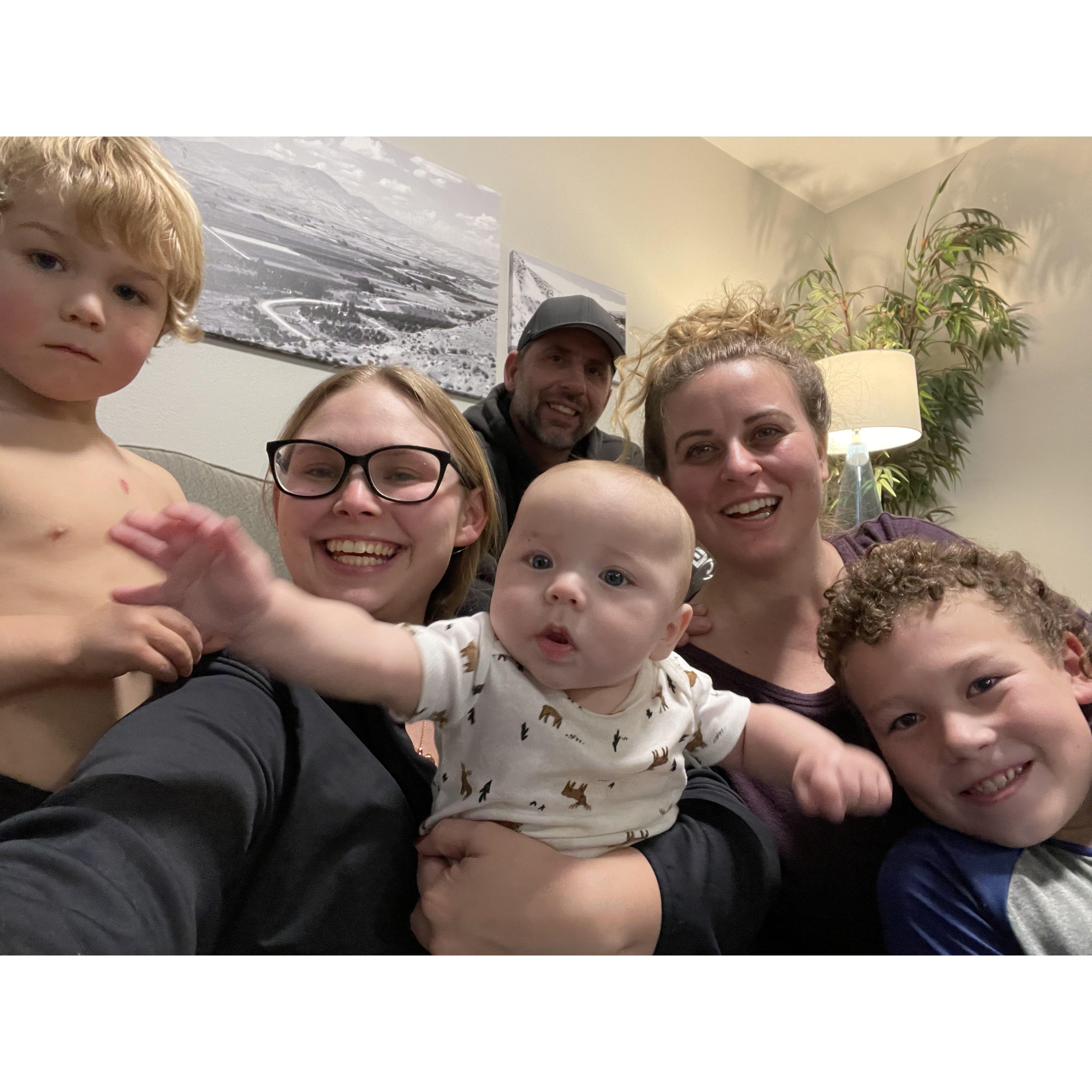 Christmas in Idaho with Jenna's family.  Pictured are Robert, Jenna, Daryan (Jenna's niece) and Daryan's kids (Beau, Ryker, and Casey).