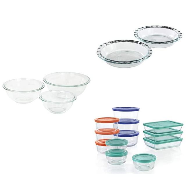 Pyrex Mixing Bowls + Pie Plates + 24 Piece Food Storage Bundle