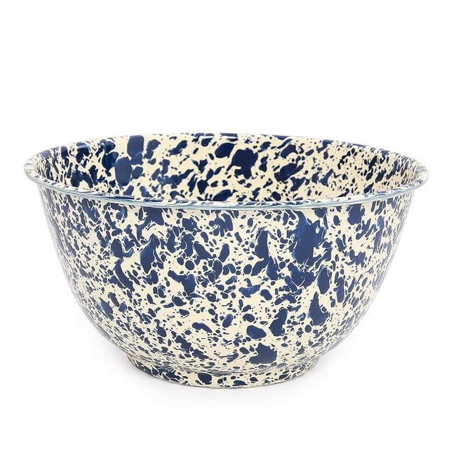 Crow Canyon Home Enamelware Salad Bowl, 5 quart, Navy/Cream Splatter