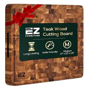 17 x 13 Inch Teak Wood Cutting Board, End Grain with Juice Groove and Handles, Knife Friendly, Reversible, Suitable for Chopping Meat, Vegetables, Aesthetics for The Kitchen