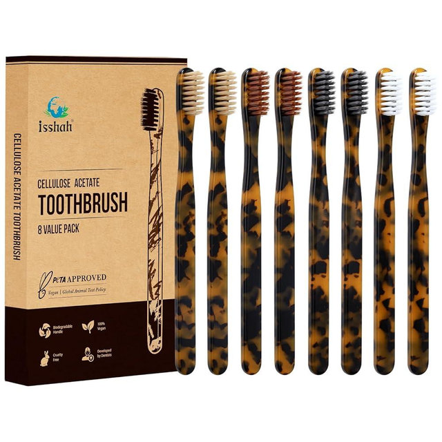 Isshah Biodegradable Eco-Friendly Cellulose Acetate Toothbrushes - 8 Count