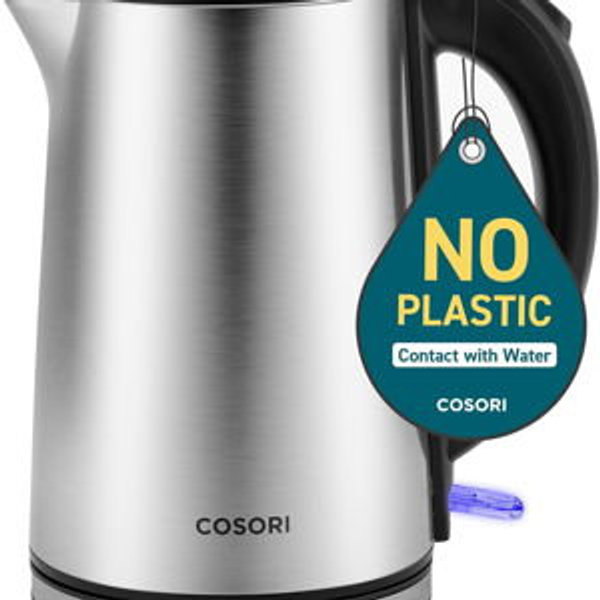 STAINLESS - Cosori Electric Kettle, No Plastic Inner Lid, Filter & Spout, Stainless Steel Tea Kettle, Automatic Shut Off & Boil-Dry Protection, Durable Tea Kettle Boiler & Heater, 1.5L/1500W, Black