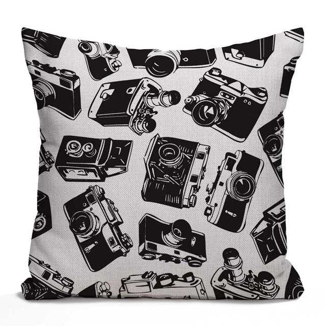 Nphuriy Camera Pillow Cover,Decorative Throw Pillow Old Camera Pillow Cases Cotton Linen Outdoor Indoor Square Cushion Covers for Home Sofa Couch 16x16 inch Black
