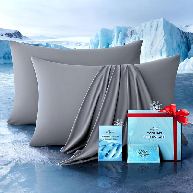 Ultra-Chill Cooling Pillowcase Set of 2 for Hot Sleepers, Softer Than Silk Pillow Cases for Protecting Hair & Skin, Breathable Bed Pillow Covers w/Zipper, Gifts for Women Men(Light Gray, Queen)