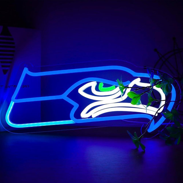 BNBIDEN Seahawks Football Neon Signs Led Sign for Wall Decor Rugby Team Light Up Sign Suitable for Man Cave Office Bar Pub Wall Art Gifts for Teen Boys