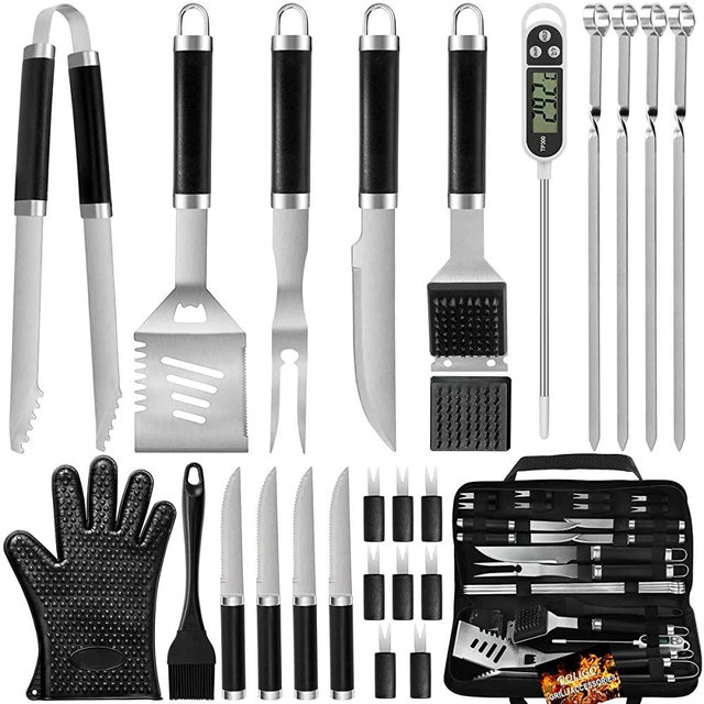 POLIGO 26PCS BBQ Grill Accessories Camping Grill Utensils Set for Christmas Birthday Presents, Grilling Accessories for Outdoor Grill Set Stainless Steel Barbecue Tools Kit Gifts for Men Women Dad