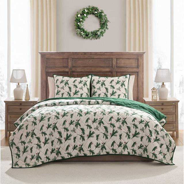 Hallmark Queen Flannel Greenery Print Quilt Set