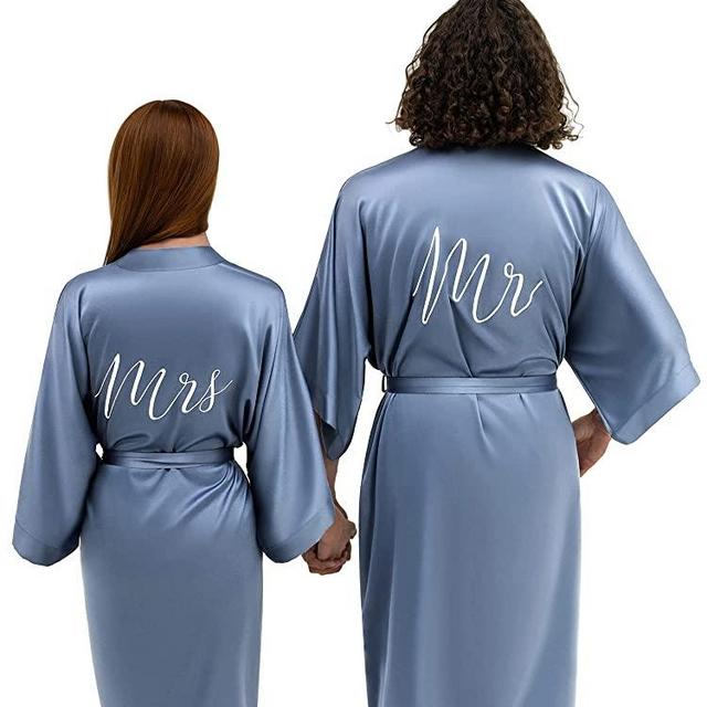 AW BRIDAL Matching Robes for Couples, 2Piece Satin Couple Robes Silk Bathrobe Pajamas Sleepwear Wedding Gifts for Women Men