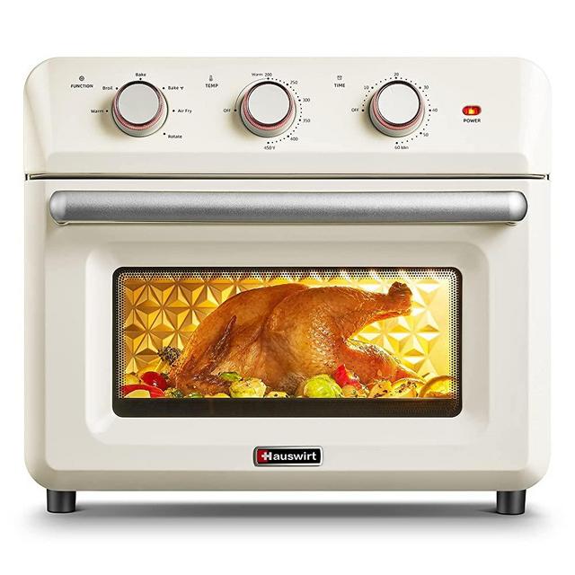 Hauswirt 26Qt Air Fryer, 6-IN-1 Family-Size Countertop Convection Oven Electric Oilless Cooker For Air Fry, Bake, Broil, Rotisserie, Roast, Warm, Reheat - Retro Cream White