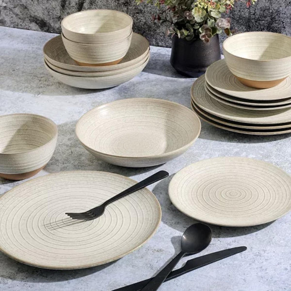 Elite Dreamweaver Double Bowl Terracotta Reactive 16 Piece Dinnerware Set, Service for 4