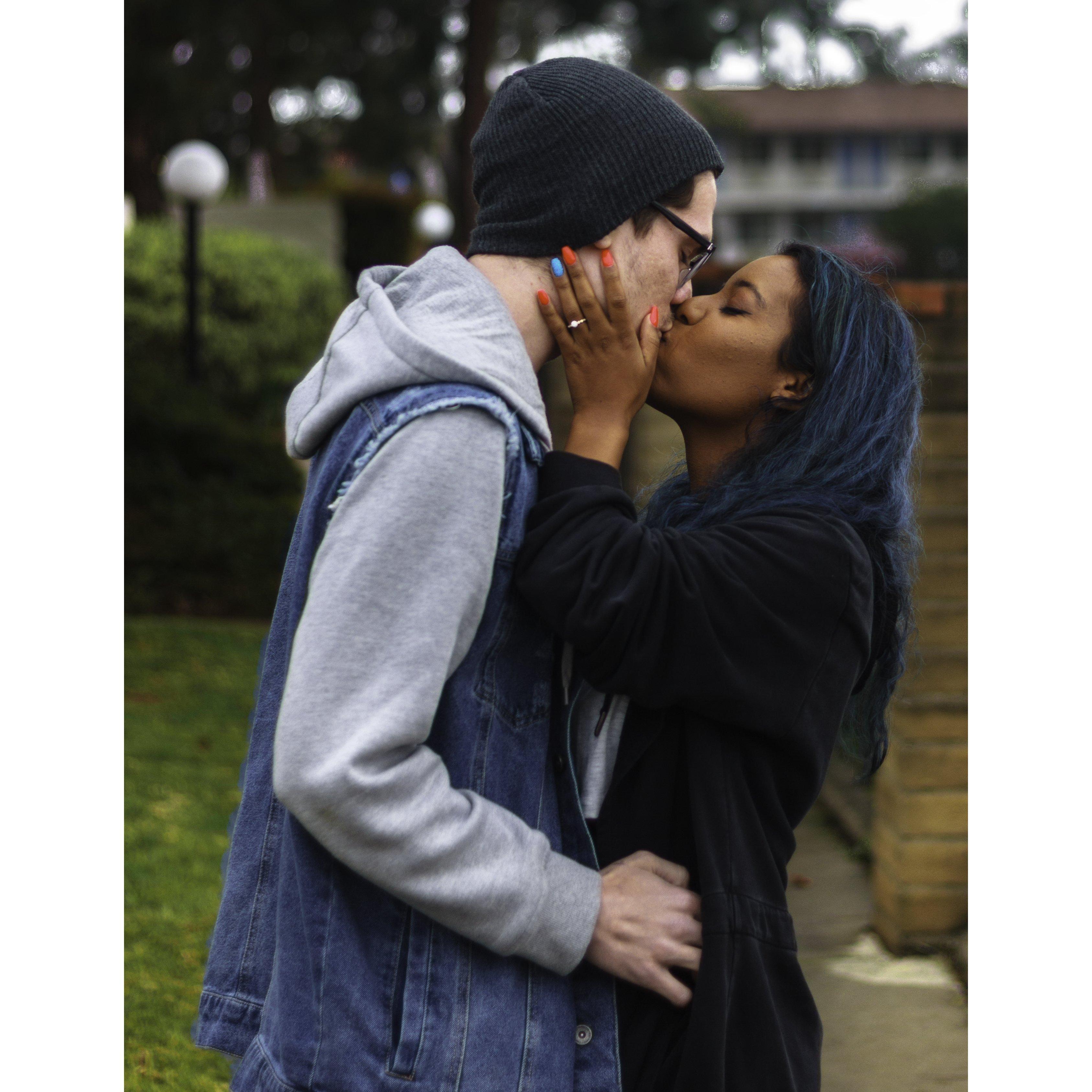 Right after he proposed! Finally got my kiss in the rain :)
