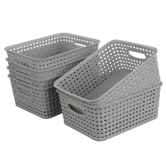 CadineUS 6-pack Grey Woven Plastic Storage Baskets, Organizing Bins