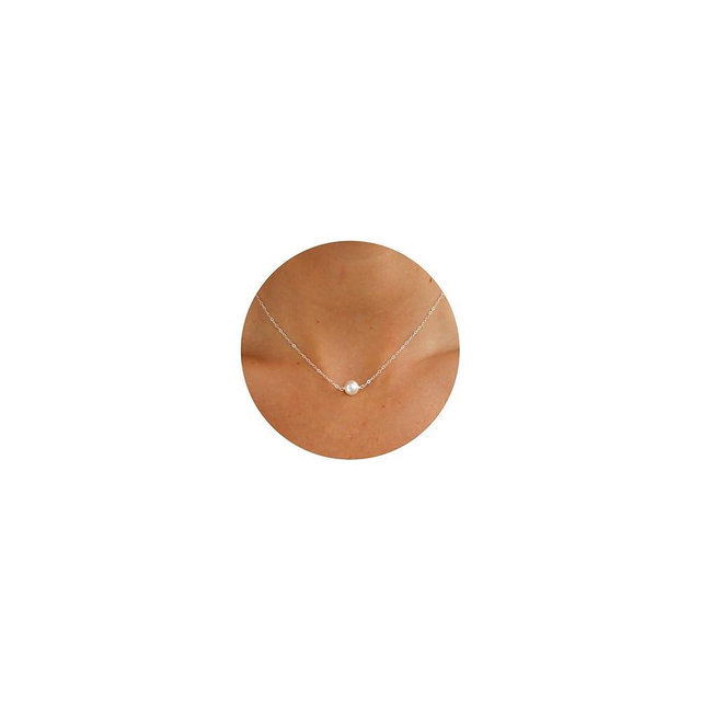 PRTGL Pearl Necklace: 14K Gold-Plated/White Gold-plated Pearl Necklace for Women 16.5” + 2”