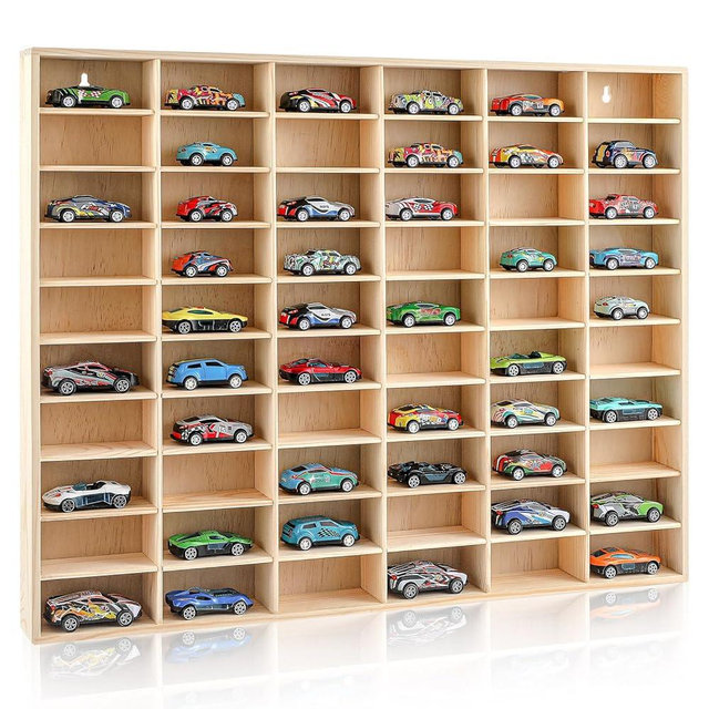 Seenelling Hot 1/64 Diecast Wheels Display Case Holds Toy Cars Wooden Wall Mount Car Display Shelf Storage Organizer Case for Toy Collectibles, Wheel, Model, 10 Layers (60 Spaces)