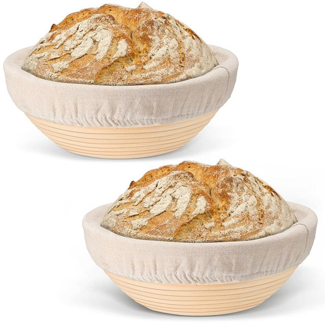 P&P CHEF Bread Proofing Baskets for Sourdough, 9 Inch Proofing Basket Set of 2, Dough Making Baskets, Ideal for Professionals and Beginner Baker, Handmade Rattan Basket with Cloth Liner, Round
