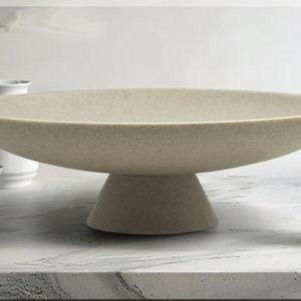 Large Decorative Bowl, Modern Resin Pedestal Bowl for Home Decor, Stylish Fruit Bowl for Kitchen Counter, Chic Key Holder for Entry Table, Beige