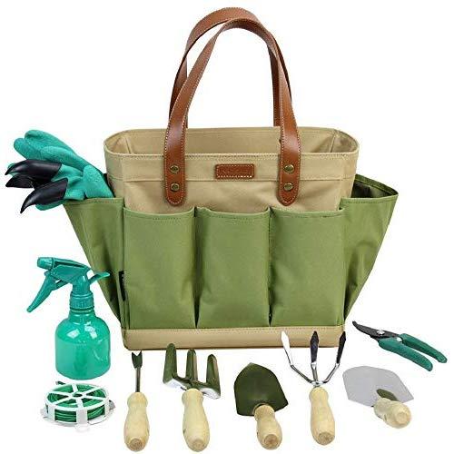 INNO STAGE Garden Tool Organizer Tote Bag with 10 Piece Garden Tools,Best Gardening Gift Set,Vegetable Garden Tool Kit,Gardening Hand Tools Set Bag with Garden Digging Claw Gardening Gloves