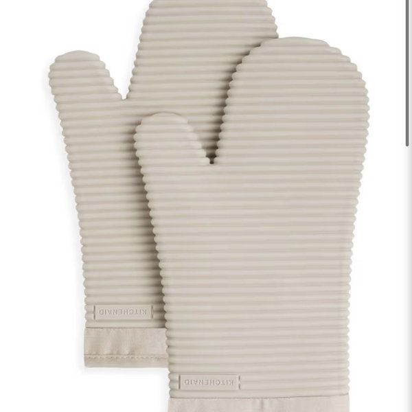 KITCHENAID Ribbed Soft Silicone Oven Mitt 2-Pack Set, 7.5"x13", Milkshake