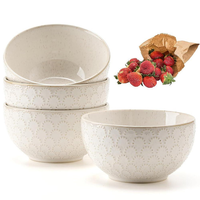 Jemirry White Ceramic Bowls Set of 4, 25.3Fl Oz Pocerlain Soup Bowls 5.8" Cereal Bowls Rice Bowls for Kitchen, Serving Bowl Set for Entertaining, Dinner, Party - Housewarming Gift Idea