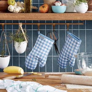KitchenAid Gingham Oven Mitt 2-Pack Set, Blue Velvet, 7"x13"