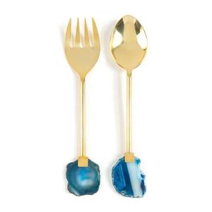 Shiraleah 11-19-039BLU Agate Salad Servers, Blue