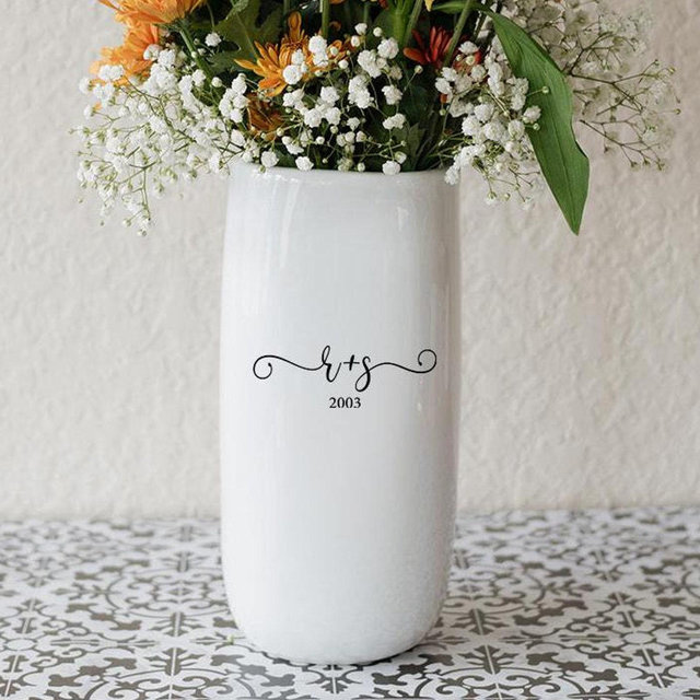 Personalized Ceramic Flower Vase, Custom Wedding Anniversary Gift For Couple, Valentine's Day Gift for Significant Other, Bride & Groom Gift