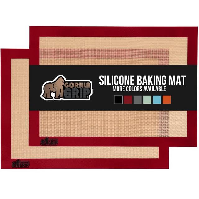 Gorilla Grip Nonstick, Heat Resistant, No Mess, Food Grade Ultra Thick Silicone Baking Mats, 2 Pack, No Greasing Needed, Great For Cookies and Pastry, Keep Oven Pans Clean, Half Sheet, Red