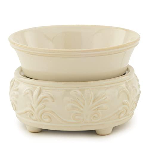 Candle Warmers Etc. Fleur de lis Ceramic Candle Warmer and Dish, Sandstone