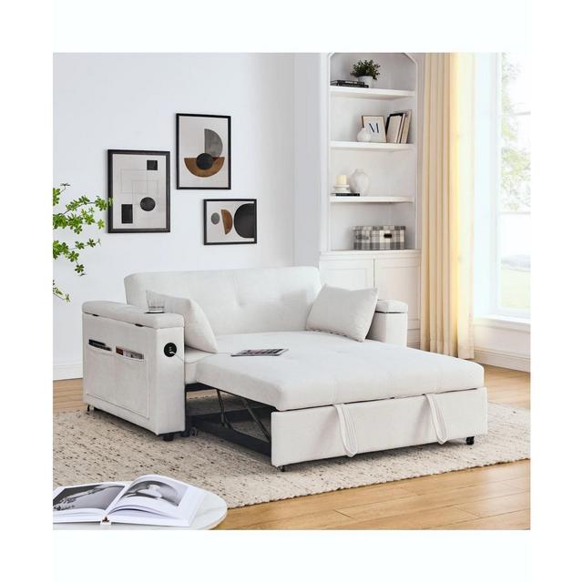 54" Pull-Out Sleeper Sofa Bed Double Seat Recliner Sofa Bed With Armrests With Storage