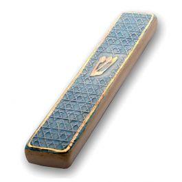 Art in Clay Handmade Blue Star of David Ceramic Mezuzah with 24K Gold