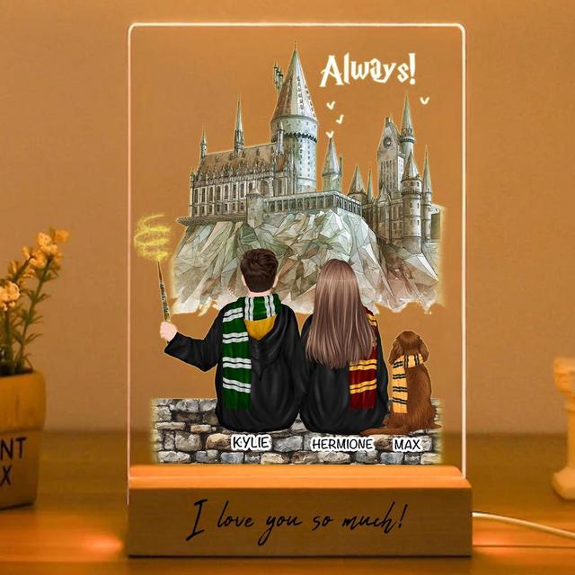 Personalized Wizard School Portrait Gift For Family, Friends, Wizard Couple Wedding Gift, Anniversary Gift For Him Her, Couple Night Light
