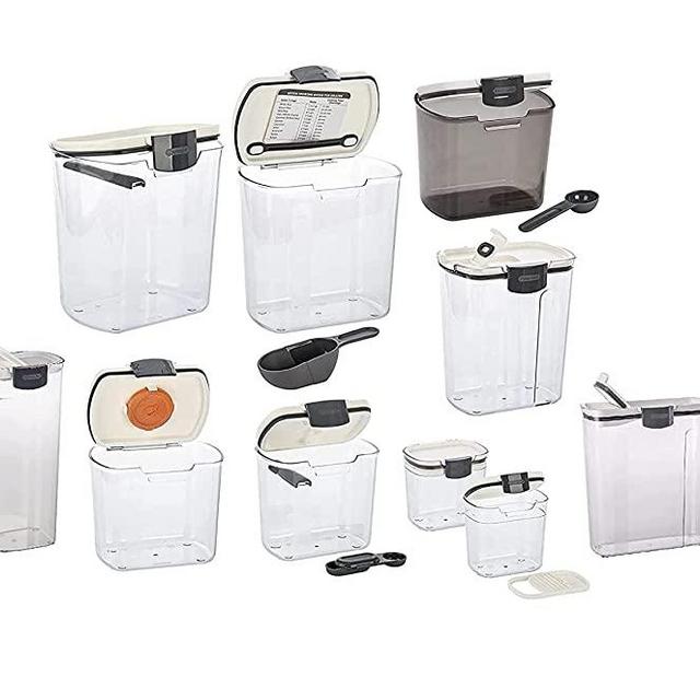 Progressive Prepworks ProKeeper 10 -Piece Kitchen Clear Plastic Airtight Food Flour And Sugar Storage Organization Container Baking Canister Set, White