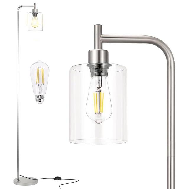 Ziisee Floor Lamps for Living Room - Industrial Standing Lamp with Glass Shade, Modern Floor Lamp with LED Bulbs, Farmhouse Floor Lamp for Bedroom, Tall Lamp for Office - Brushed Nickel