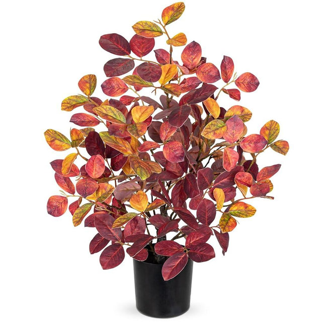 Briful 18.5" Fake Fall Eucalyptus Tree in Black Pot, Autumn Small Artificial Tree with Realistic Red Orange Leaves Faux Plants Indoor for Home Office Room Tabletop Mantel Thanksgiving Decor