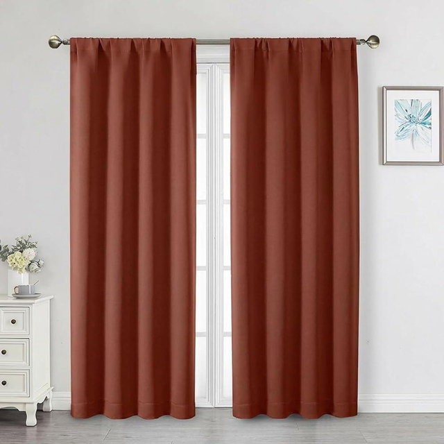 WelvetBLK Blackout Curtains for Bedroom Living Room 72 Inches Long 2 Panels Set, Soft Solid Thermal Room Darkening French Door Curtain, Modern Rod Pocket Design, Terracotta, 40" Wx72 L