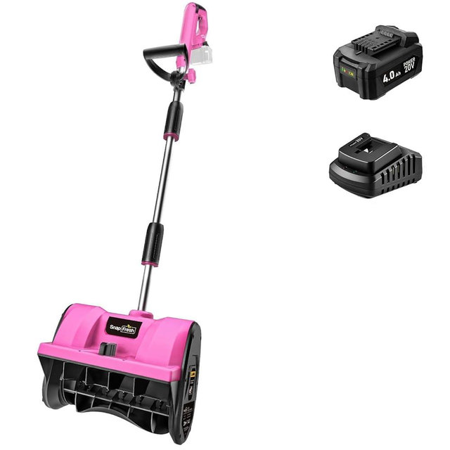 SnapFresh Cordless Snow Shovel, 12 Inch 20V Cordless Snow Shovel with 4000mAh Battery & Fast Charger(Pink)