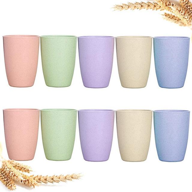Eco-friendly Unbreakable Reusable Drinking Cup (12 OZ), Wheat Straw Stackable，Biodegradable Healthy Tumbler Set 10, Reusable Bathroom Drinking Cup，Dishwasher Safe