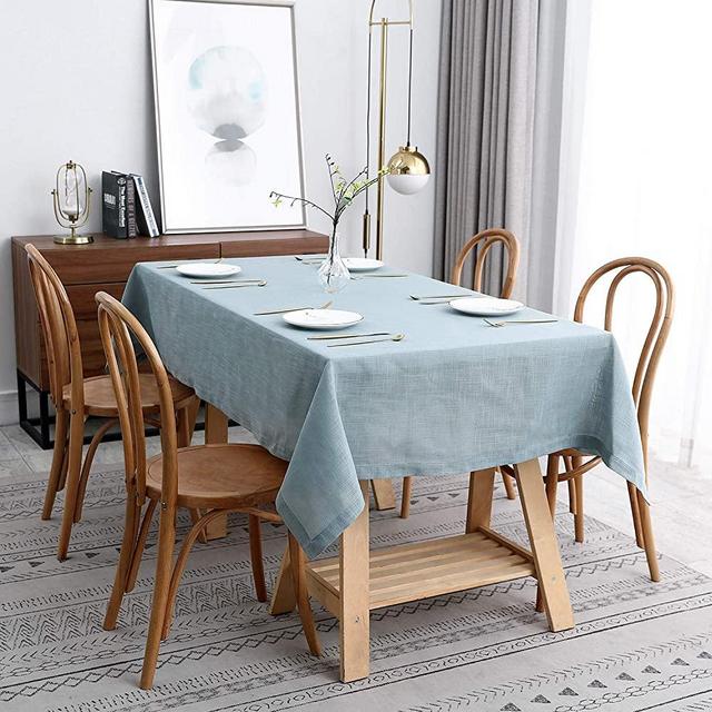 maxmill Lux Faux Linen Table Cloth with Slubby Texture Wrinkle Resistant Anti-Shrink Soft Tablecloth for Kitchen Dining Tabletop for Banquet Parties Event Dinner Rectangle 52 x 70 Inch Slate Blue