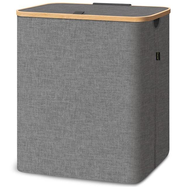 BALEINE Laundry Hamper with Lid, Tall Laundry Baskets with Bamboo Pull Handles, Large Laundry Bin with Internal Support (40 Gallon, Grey)